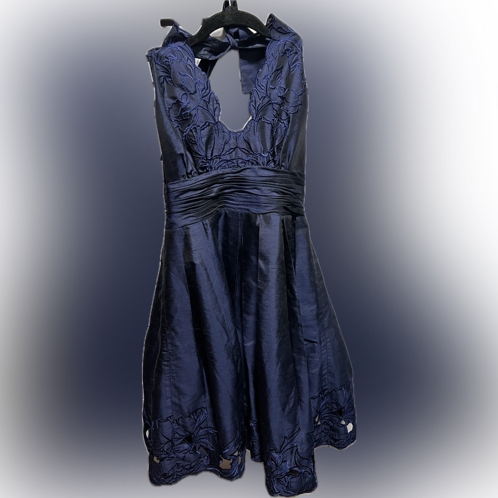 Elegant Navy Blue Halter Adrianna Papell Dress (D2)